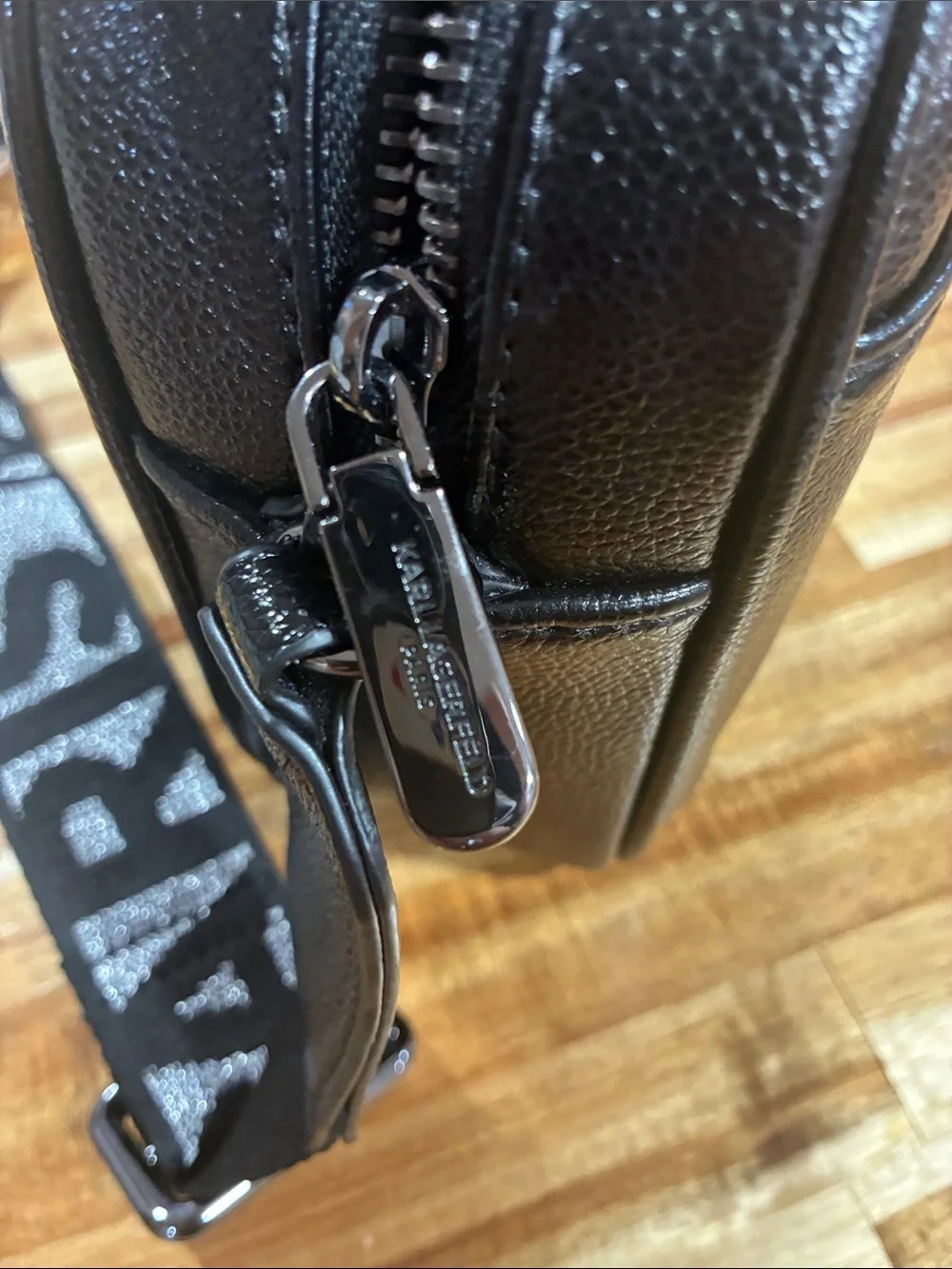 Karl Lagerfeld Black Rhinestone Logo Crossbody with Wide Logo Strap